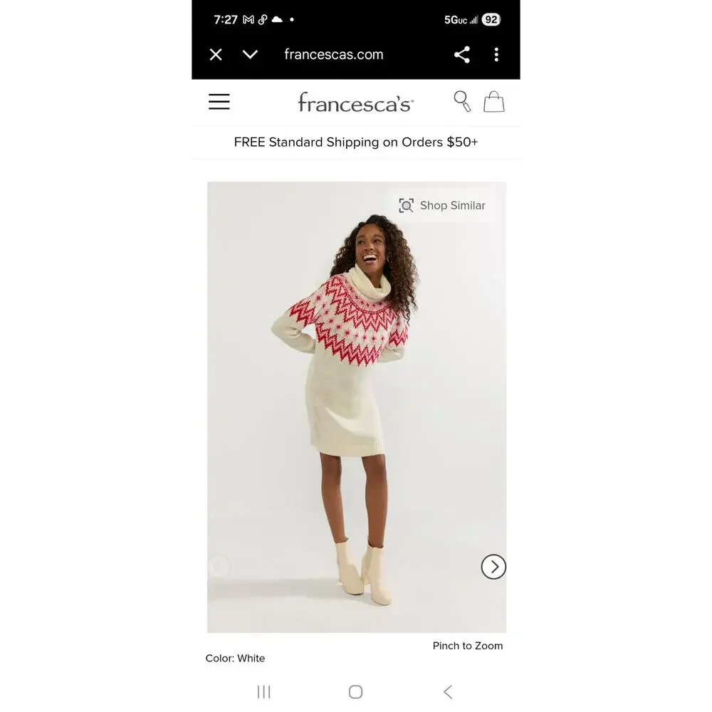Francesca's Alberta Women's size XL Long Sleeve Fairisle Sweater Mini Prep Dress